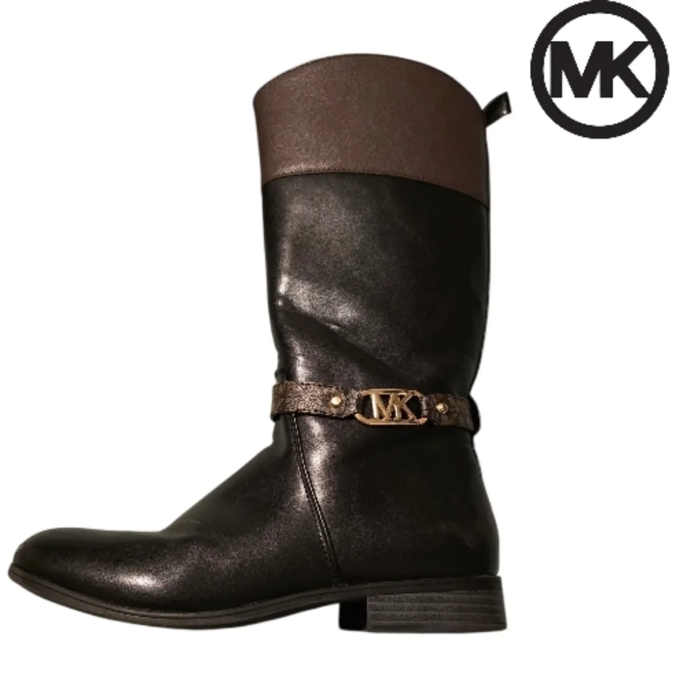 MICHAEL KORS Women’s Black & Brown Kennadi Riding Boots Size 5